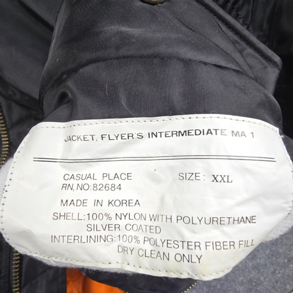 Vintage USMC Marines Bulldogs Jacket MA-1 Bomber  XXL- Quilted Nylon Black - Picture 8 of 11